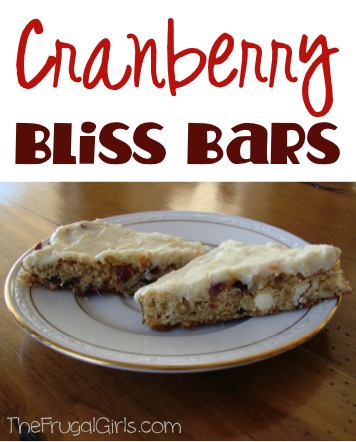 Cranberry Bliss Bars Recipe at TheFrugalGirls.com