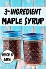 Two mason jars filled with homemade maple syrup.