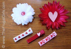Red, pink, and white hair clips.