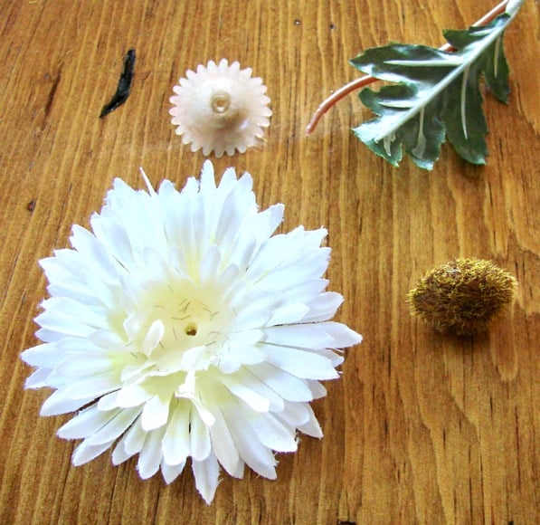 Silk flower with stem and center removed.
