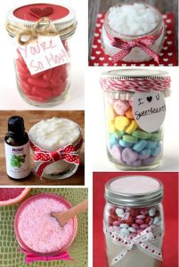 Collage of different gifts in jars.