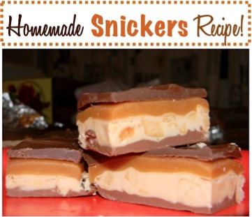 Homemade Snickers Bar Recipe at TheFrugalGirls.com