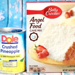 Crushed pineapple and angel food cake mix.