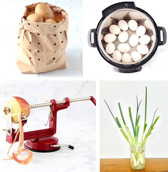 Collage of kitchen items.