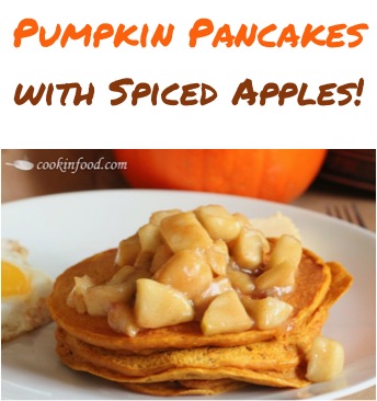 Best Pumpkin Pancakes Recipe with Spiced Apples at TheFrugalGirls.com