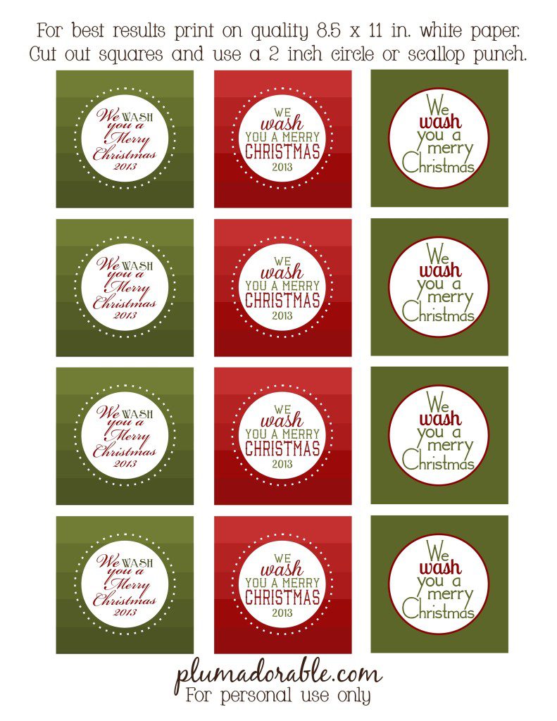 We Wash You a Merry Christmas - Free Printable Tags