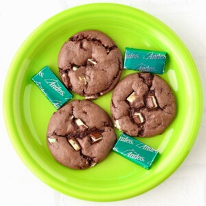 Andes Mint Cookies on a green plate.