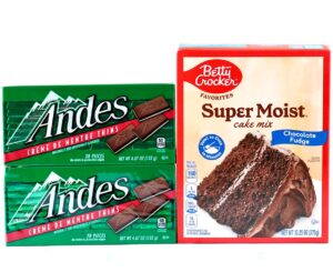 Andes mints and chocolate fudge cake mix.