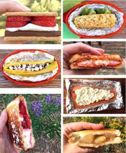 Collage of camping foods.