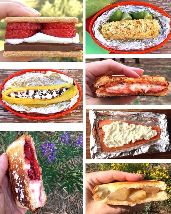 Collage of camping foods.