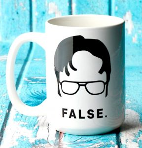 White Elephant Dwight Schrute "False" Coffee Mug
