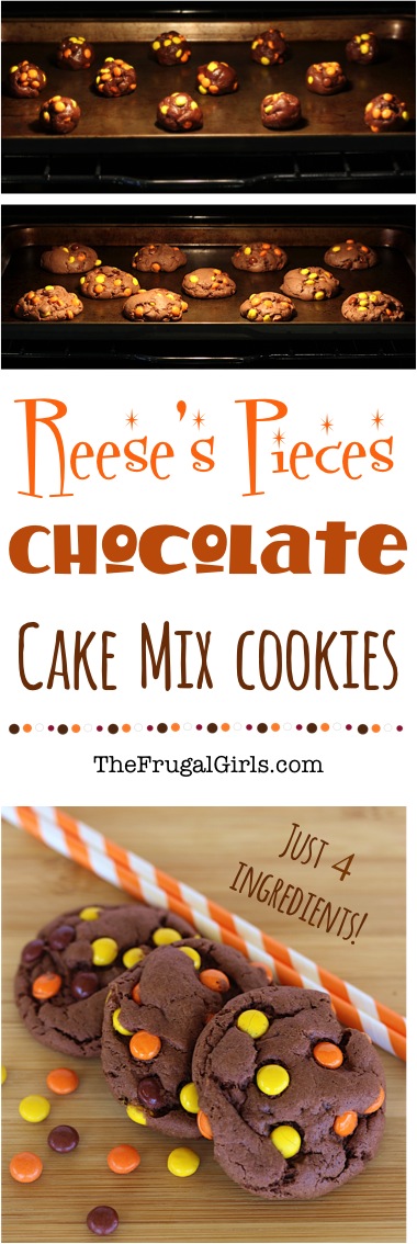 Reeses Pieces Chocolate Cake Mix Cookie Recipe from TheFrugalGirls.com