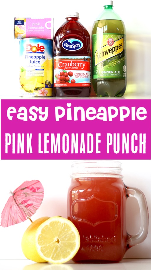 Lemonade Recipe for Party - Easy Pineapple Pink Lemonade Punch for Kids and Adults