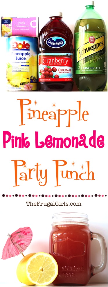 Pineapply Pink Lemonade Party Punch Recipe from TheFrugalGirls.com