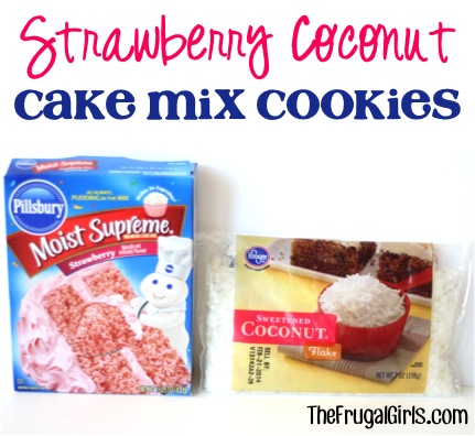 Strawberry Coconut Cake Mix Cookies Recipe from TheFrugalGirls.com