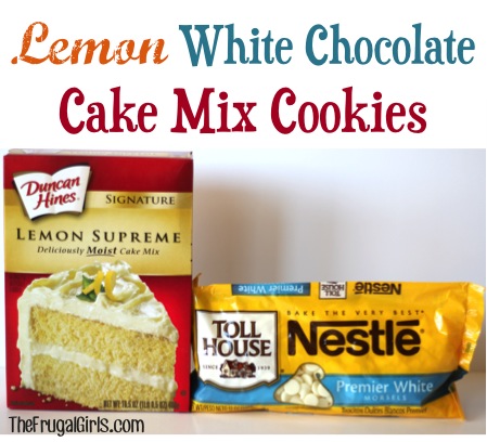 Lemon White Chocolate Cake Mix Cookies Recipe at TheFrugalGirls.com