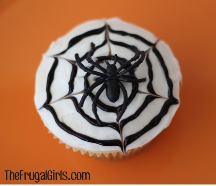 Spider Web Cupcake Tutorial at TheFrugalGirls.com