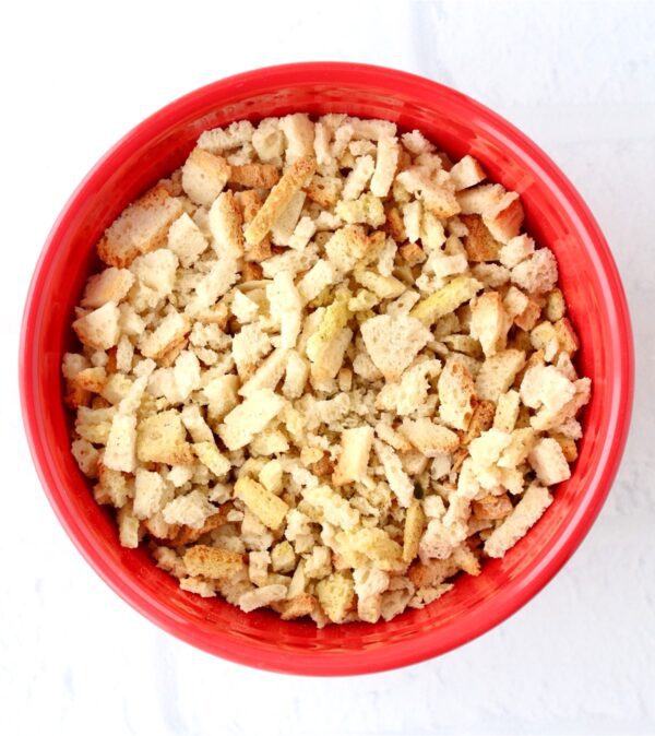 Stuffing in a red bowl.