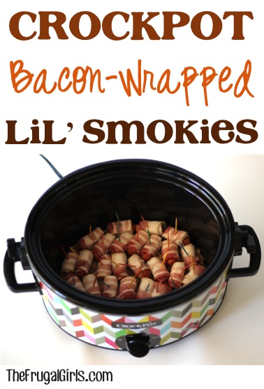 Crockpot Bacon Wrapped Little Smokies Recipe at TheFrugalGirls.com