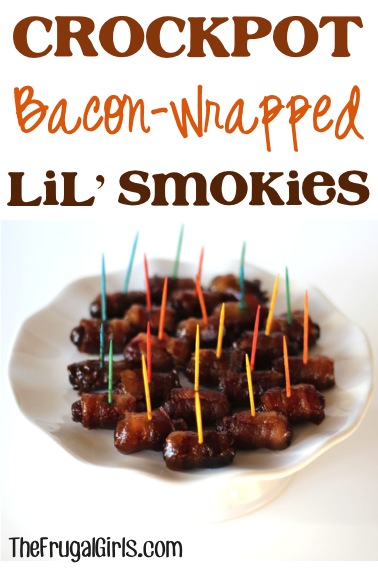 Crockpot Bacon Wrapped Little Smokies Recipe from TheFrugalGirls.com