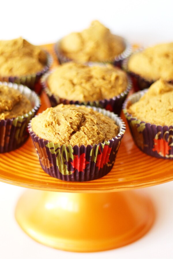 Pumpkin Spice Muffins on an orange dish.