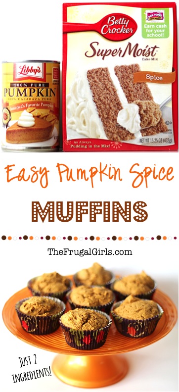 2-Ingredient Pumpkin Spice Cake Mix Muffins from TheFrugalGirls.com
