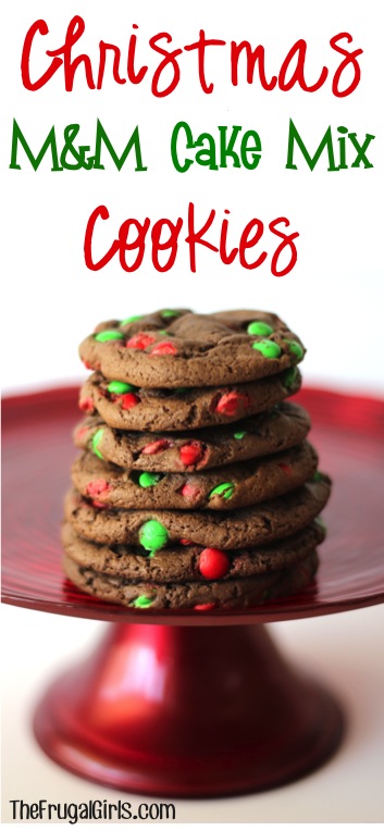 Christmas M and M Cake Mix Cookies Recipe at TheFrugalGirls.com