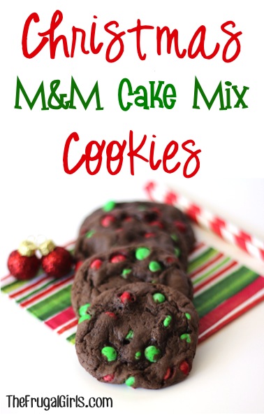 Christmas M and M Cake Mix Cookies Recipe from TheFrugalGirls.com