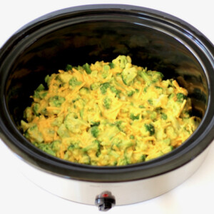 Slow cooker of Cheesy Broccoli.