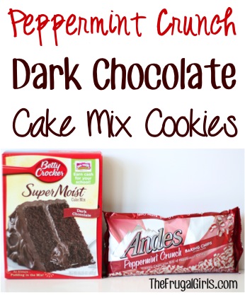 Peppermint Crunch Dark Chocolate Cake Mix Cookies Recipe - from TheFrugalGirls.com