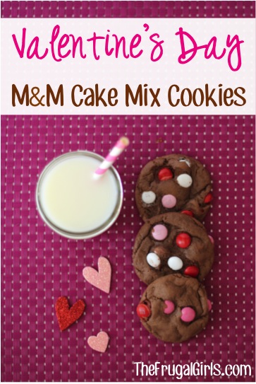 Valentine's Day M&M Cake Mix Cookies Recipe from TheFrugalGirls.com