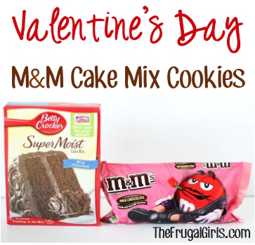 Valentine's Day M&M Cake Mix Cookies Recipe - from TheFrugalGirls.com