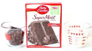 Dark chocolate cake mix, chocolate chips, and coconut flakes.