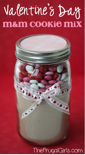 Valentine's Day M&M Cookie Mix in a Jar from TheFrugalGirls.com