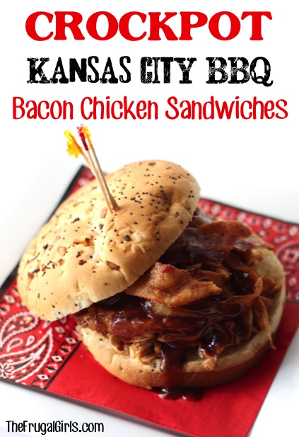 Crockkpot Kansas City Barbecue Bacon Chicken Sandwiches Recipe from TheFrugalGirls.com