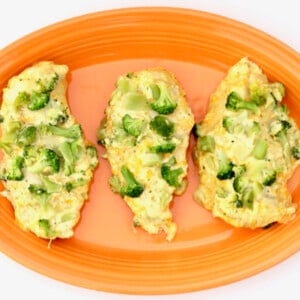 Broccoli Chicken on an orange platter.