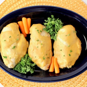 Honey Mustard Chicken on a plate with carrots.