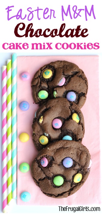 Easter M&M Chocolate Cake Mix Cookie Recipe - from TheFrugalGirls.com