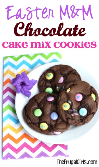 Easter M&M Chocolate Cake Mix Cookies Recipe from TheFrugalGirls.com