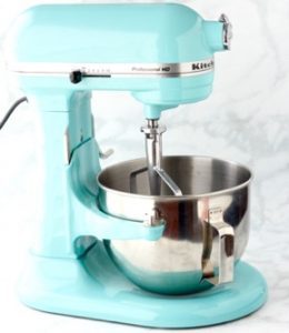 Light blue Kitchenaid Stand Mixer.