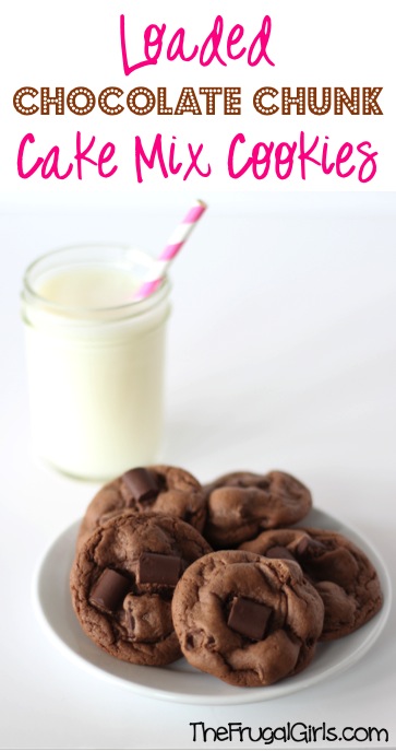 Loaded Chocolate Chunk Cake Mix Cookies Recipe - from TheFrugalGirls.com