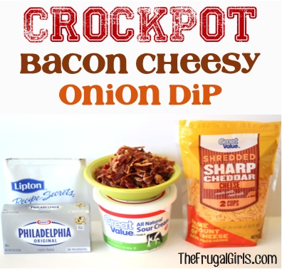 Crockpot Bacon Cheesy Onion Dip Recipe - at TheFrugalGirls.com