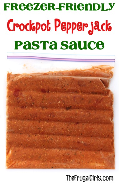 Freezer-Friendly Crockpot Pepper Jack Pasta Sauce Recipe from TheFrugalGirls.com