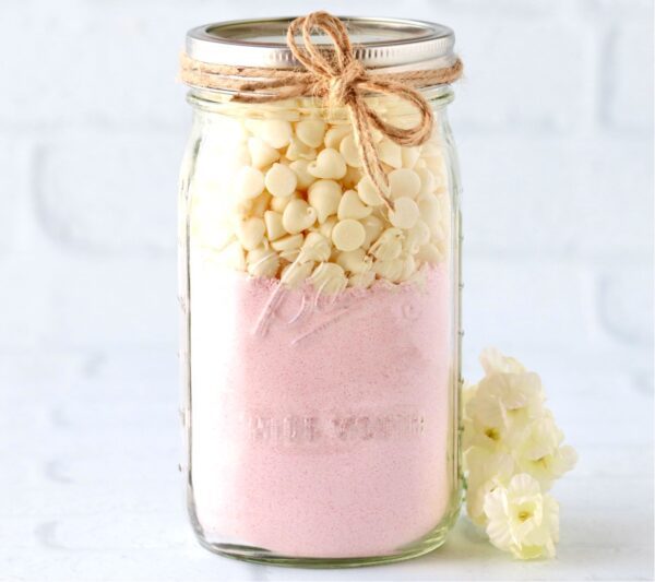 Strawberry Cookie mix in a jar.