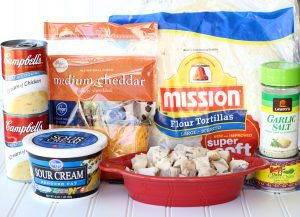 Ingredients including green chiles, garlic salt, and sour cream.