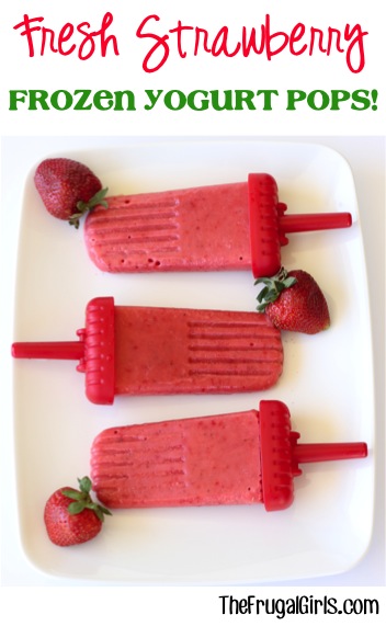 Fresh Strawberry Frozen Yogurt Popsicles from TheFrugalGirls.com