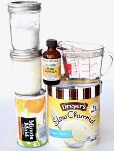Ingredients including vanilla, ice cream, and frozen orange juice concentrate.