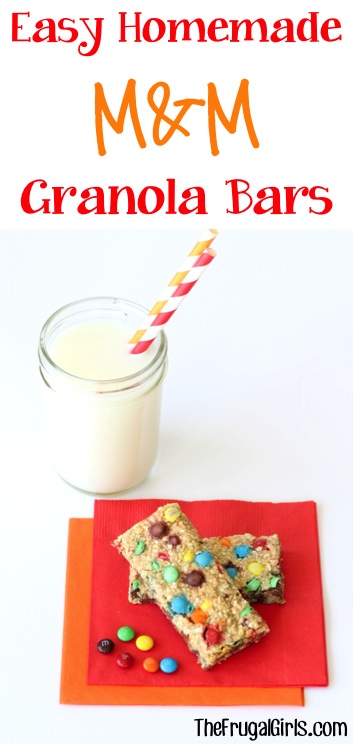 Easy Homemade M&M Granola Bars Recipe at TheFrugalGirls.com