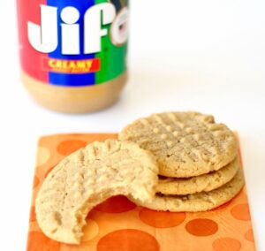 Peanut Butter Cookies, one of which is missing a bite.