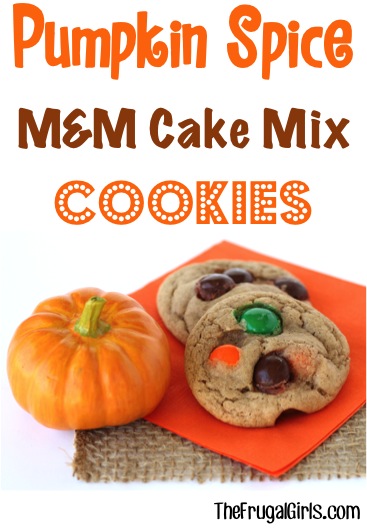M&M Pumpkin Spice Cookie Recipe made with Cake-Mix from TheFrugalGirls.com